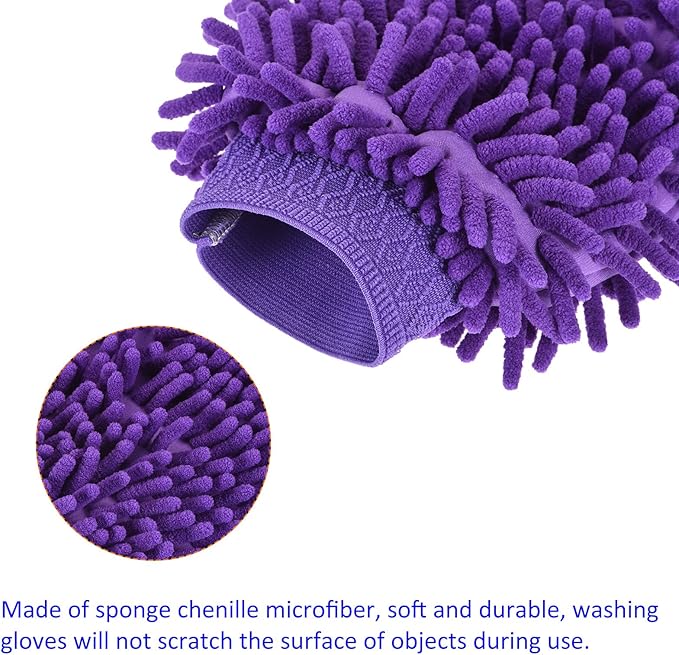 M METERXITY Microfiber Chenille Wash Mitt - Double Side Reusable Gloves for Cleaning Scratch-Free, Apply to Car Cleaning, Kitchen