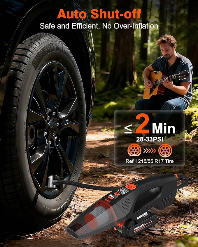 2-in-1 Cordless Car Vacuum and Tire Inflator - 20V Handheld Vacuum Cleaner & 150 PSI Air Pump, 18000Pa Powerful Suction, Portable Vac Air Compressor for Tires Pump and Car Cleaning