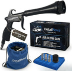 Air Blow Gun for Car Detailing - Durable Tornado Air Gun with Brush Nozzle, Storage Bag, 3 Compressor Adaptors & Microfiber Towel - Requires Compressor, Easy to Set Up