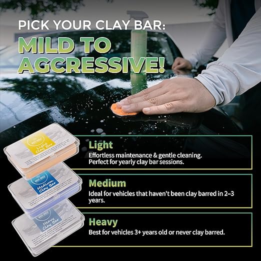Magic Shield Clay Bar Triple Pack – 100g Light, Medium & Heavy Bars + GlideTech Lubricant Spray | Professional Auto Detailing, Deep Cleaning & Shine Restoration