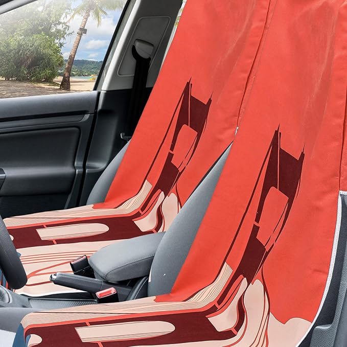 Hahafelt 2 Pack Car Seat Towel Covers with Storage Bag, 63 x 32 Inch Universal Non Slip Waterproof Sweat Protector for Car Truck, Gym Swimming Running, Machine Washable (Golden Gate Bridge)