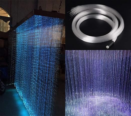 AZIMOM 200pcs 0.04in 9.8ft PMMA Plastic Flash Point Fiber Optic Strands Side Glow Curtain Waterfall Optical Fiber Cables for LED Light Engine Driver Source Decoration