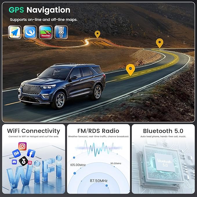 Hikity 6+128GB 8 Core for 2006-2012 Hyundai Santa Fe Upgrate Android Radio with Wireless Carplay, 9'' Touch Screen Stereo Dash Kit, Android Auto/32EQ DSP/Bluetooth 5.0/GPS/WiFi/SWC, Backup Camera