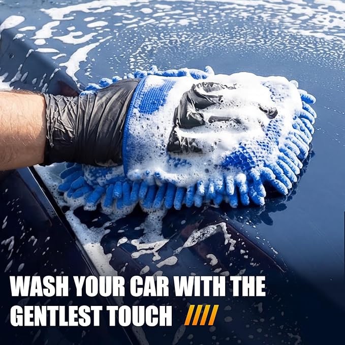 3 Pack Chenille Premium Scratch-Free Microfiber Wash Mitt Car Wash Sponges, Non-Scratch Car Cleaning Sponge Mitts, Ultra-Soft Glove, Swirl-Free Finish, Safe for Trucks, Suvs(Multicolor)