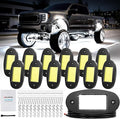 Hovano 12 Pods COB White Rock Lights, 120 COB Chips 6500K Pure White Super Bright Neon Underglow, IP68 Waterproof Shockproof Off-Road Light Kit for Pickup Trucks, SUV, UTV, ATV, RZR, Cars & Boats