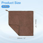HARFINGTON 4 Pack Microfiber Cleaning Cloth, 12" x 12" Multi-Functional Cleaning Towels Reusable Absorbent Rags with Hook for Car Wash Kitchen Household Window Clean, Brown