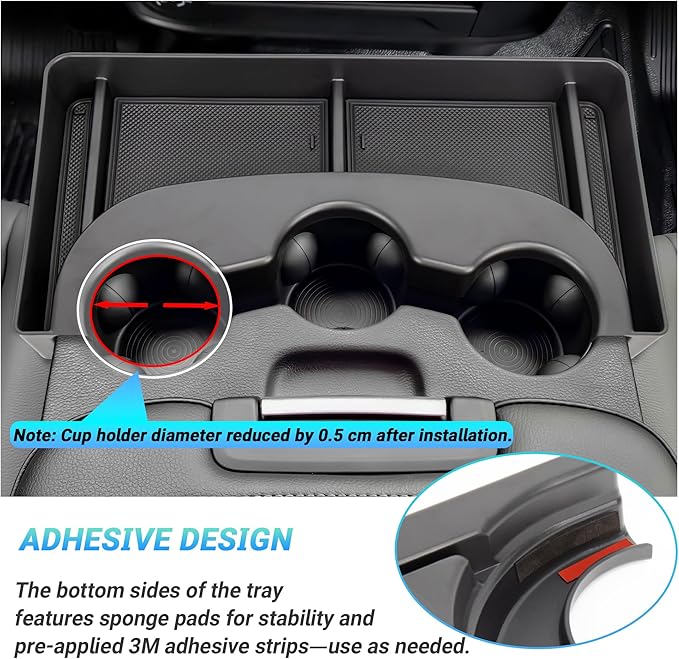 Center Console Cup Holder Organizer Compatible with 2013-2024 Dodge RAM 1500/1500 Classic, 2013-2026 RAM 2500/3500 Accessories, Cup Holder Front Storage Box Tray (Fit 3-Cup Holder Jump Seat)