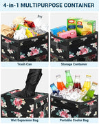 Capolo Car Trash Can with Lid, Leakproof Car Trash Bag Hanging Waterproof Automotive Garbage Can with Storage Pockets Mini Vehicle Trash Bin for Back/Front Seat(Flower,2.5 Gallon)