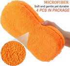 Tanlade 4 Pcs 2 Pack Large Microfiber Car Wash Sponge for Cleaning, Non Scratch Microfiber Sponges for Car Washing Supplies, Trucks and Motorcycles (Orange)