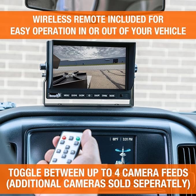Buyers Products 8883050 Rearview Backup Camera W/DVR & Night Vision, 7" 4 View Color Monitor, Remote Control & 128GB SD Card, Backup Camera for Trucks, RVs, Trailers, Vans, Reverse Camera for Trucks