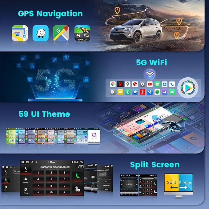 Fuluku【8 Core 4+64GB】 for 2013-2017 Hyundai Santa Fe Android 15 Car Stereo with Wireless Carplay Android Auto, 9'' Touch Screen Radio Dash Kit GPS/WiFi/32EQ DSP/Bluetooth 5.0/SWC/Mic, Backup Cam