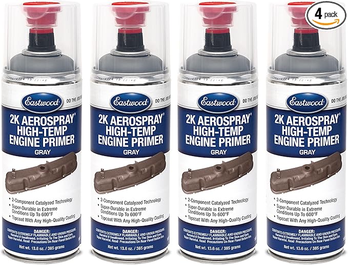 Eastwood 2K Aerospray High Temperature Ceramic Engine Primer Paint | 13.6 oz Aerosol | 4 Pack
