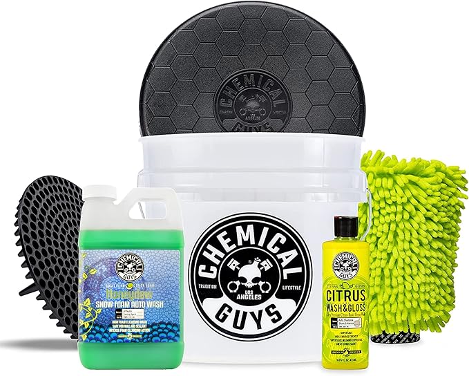 Chemical Guys CWS_110_64BK Car Wash Detailing Bucket, Mitt & Accessories Bundle (6 Items) Featuring Honeydew Snow Foam Car Wash Soap, 64 oz (Half Gallon) - Works on Cars, Trucks, SUVs, RVs & More