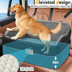 Dog Car Seat for Medium/Large Dogs, Memory Foam Pet Booster Seat for Under 55 lbs or 2 Small Dogs, Detachable Dog Car Bed for Backseat with 2 Safety Leashes and Pockets(Black/Grey, Large)