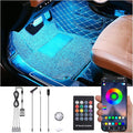 Car Footwell Atmosphere Light Kit RGB Multicolor Sound Active Music Sync Memory Function RF Remote Controller + Bluetooth APP Control 64 Colors USB Car Interior Ambient Lighting Kit DC 12V