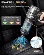 Cordless Handheld Car Vacuum Cleaner, 15000PA High Power 2-in-1 Mini Vacuum Duster & Inflator with LED Display Screen, 3-Speed Brushless Motor for Car Care, Home, Office, Pet