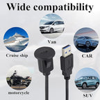 zdyCGTime USB C to USB 3.0 A Threaded Flush Mount Waterproof Cable Adapter USB 3.0 Male to USB C Female Panel Mount Extension Cable, for Car Boat Truck Yacht Motorcycle, (1.5M/5Ft)