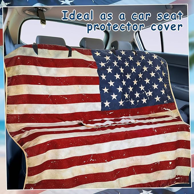 Car Seat Cover Towel Non Slip Back Seat Car Seat Towel Performance Microfiber Athletic Running Towel Washable Seat Cover for Gym Workout Sweat Outdoor Sport Beach Hiking Yoga (American Flag)