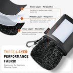 Teccom Golf Club and Ball Cleaning Bag, Golf Cleaner Pouch with Three-Layer Waterproof Fabric Technology, Microfiber Layer, Neoprene, PU Leather Exterior, Detachable Clip, Golfer Gift