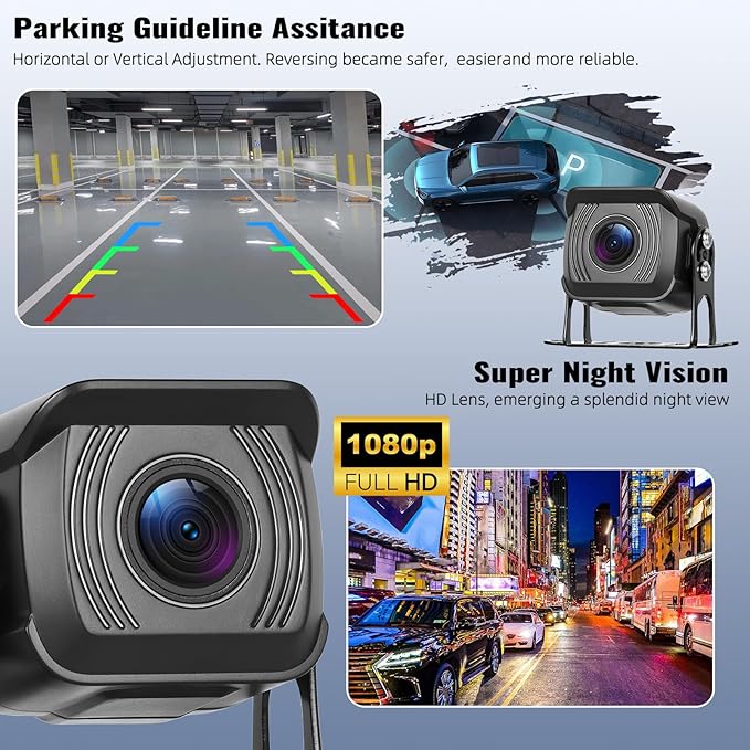 1080P Backup Camera System Kit,7 Inch Reversing Monitor with Record Function Night Vision DVR Monitor 2 Camera 2 Split Screen+Waterproof Reverse/Front View Camera for RV/Semi Box Truck