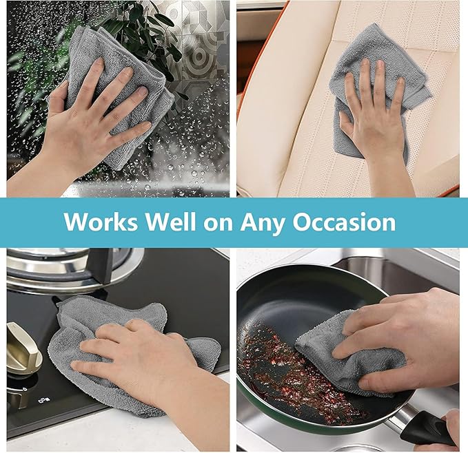 HOMEXCEL Grey Microfiber Cleaning Cloth, 8 Pack Cleaning Towels for Kitchen, Lint Free, Scratch-Free, Highly Absorbent, and Reusable Cleaning Rags for House, Window and Glass, Cars, 11.5 X11.5 inch