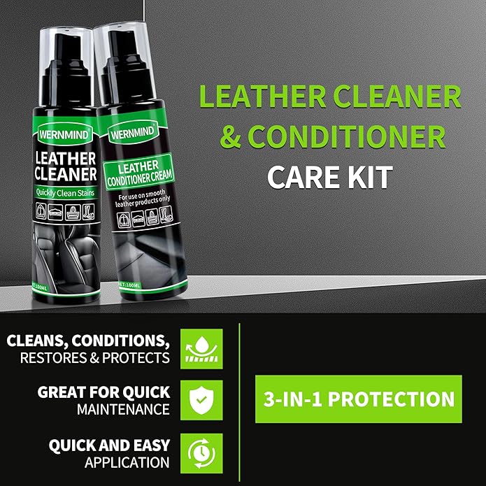 Leather Cleaner and Conditioner Cream Care Kit for Car Interiors Seats,Couches,Purses,Bags,Jackes,Boots