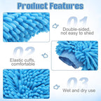 HARFINGTON Chenille Microfiber Car Wash Mitts 9" x 5.5" Scratch Free Wash Gloves Absorbent Double Sided Plush Cleaning Drying Mitts for Car Washing Home Clean Blue