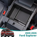 TOPINSTALL Black Center Console Organizer Tray Compatible with 2020-2025 2026 Ford Explorer Accessories, Deep Armrest Storage Box with Coin Holder & Non-Slip Mats, 6th Gen Explorer Accessories
