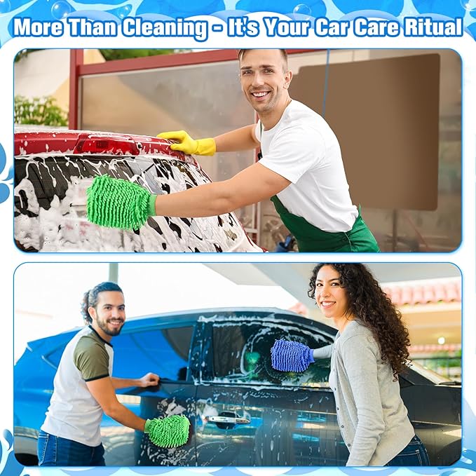 Patelai 30 Pcs Car Wash Mitt Scratch Free Microfiber Chenille Car Wash Gloves Double Sided Absorbent Mitt for Washing Cleaning Cars Trucks Boats, 9.45 x 5.9 Inch(Green,Blue)