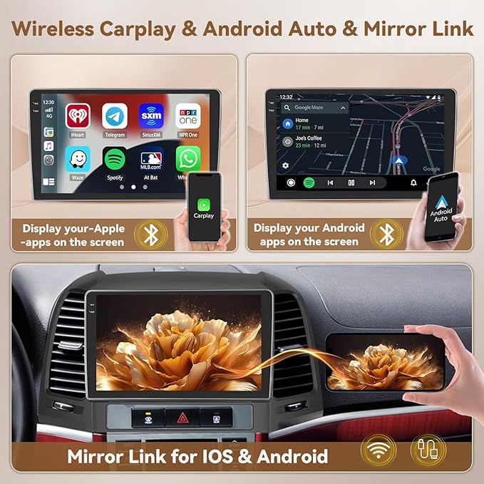 [4+128G] Android 15 Car Stereo for Hyundai Santafe 2006-2012, Hikity 9'' in-Cell Touchscreen Santafe Radio Wireless Carplay Android Auto 5G WiFi Bluetooth 5.0 Mirror Link GPS SWC FM/RDS/EQ Backup Cam