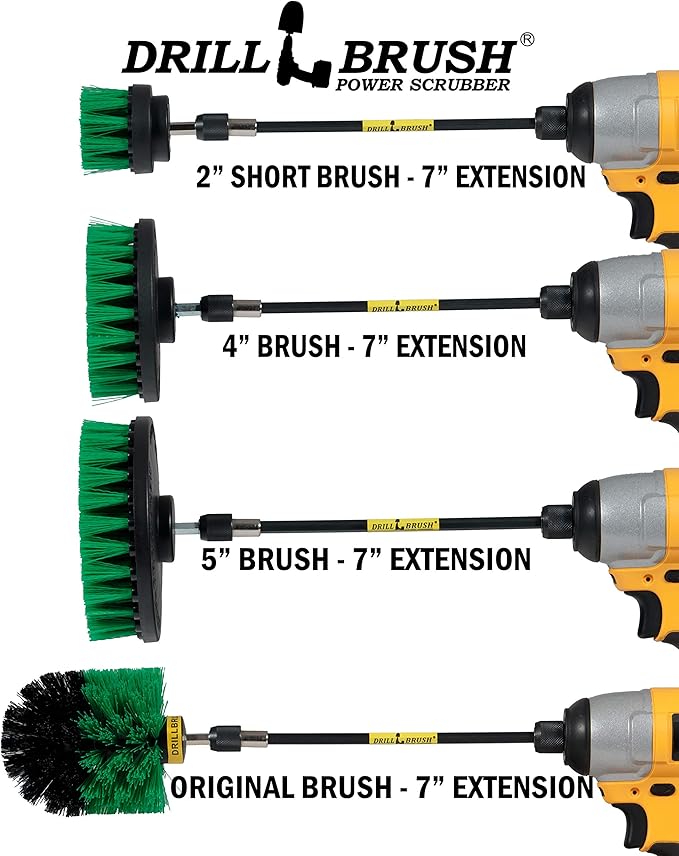 Kitchen Cleaning Supplies - Drill Brush Set with Extension - Counter Scrubbing Brushes, Stove Cleaning Tools - Oven Spot Cleaning Tool - Home Sink Scrubbing Brush Set - Cast Iron Pot Cleaning Brushes