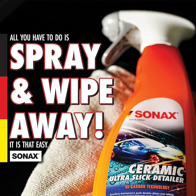 SONAX Ceramic Ultra Slick Detailer | Ceramic Quick Spray Detailer | Si Carbon Ceramic | Durable High Shine Detailer | Slick to the Touch Detailer | Waterless Wash | 268500 | 5 Liter