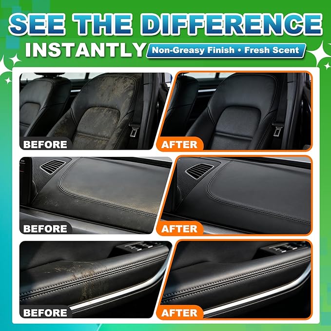 Car Interior Foam Cleaner – All-in-One Auto Detailing Kit with Soft Brush & Microfiber Towel – Safe for Leather, Vinyl, Fabric, Plastic Trim – No-Rinse Upholstery & Carpet Cleaner 150ml（5oz）