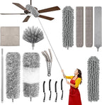 15-Piece Microfiber Feather Duster Set with Extension Pole (16.1" to 100"), Bendable Flat Duster for Under Appliances, Cobweb & Ceiling Fan Duster for Cobweb, Ceiling Fan, Blind, Furniture