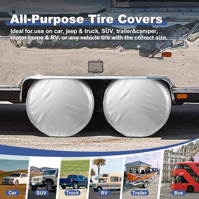 Explore Land Weatherproof Tire Covers 4 Pack Alumium Wheel Protector for Truck, SUV, Trailer, Camper, RV,S (Fits Diameter 29"-31.75"), Silver, Set of 4