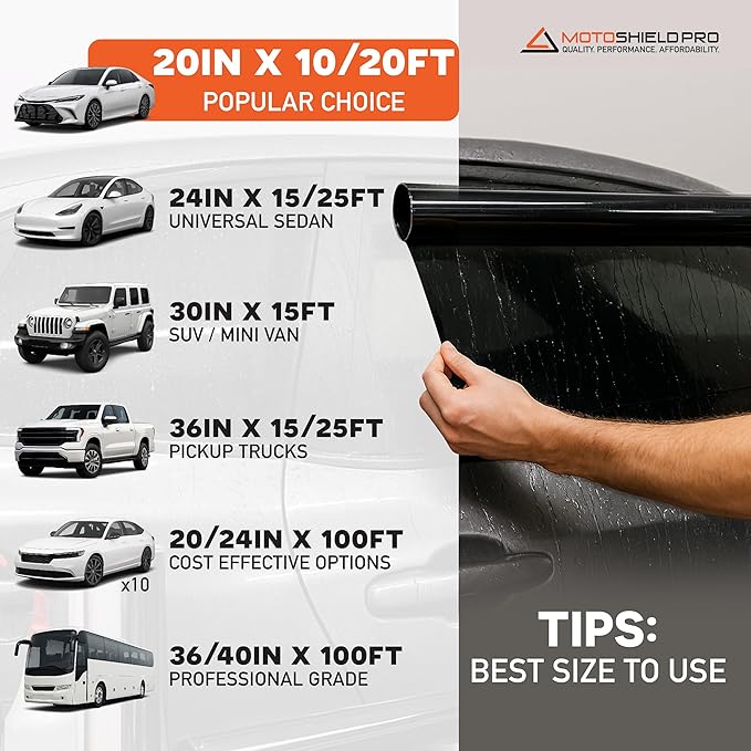 MotoShield Pro 50% VLT Nano Ceramic Window Tint for Car 24” in x 10’ ft 2PLY Roll High Heat Rejection & Glare Reduction Auto Tint Privacy Film, Rejects up to 99% IRR, 99% UV Blocking, Easy DIY Shrink