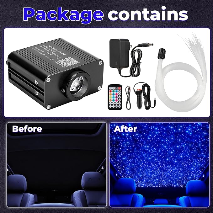 Headliner Star Light Kit, Star Light Headliner Kit, 600pcs 0.03in 9.8ft Ceiling Fiber Optic APP RGBW Remote Contro Fiber Lights for Home Theater