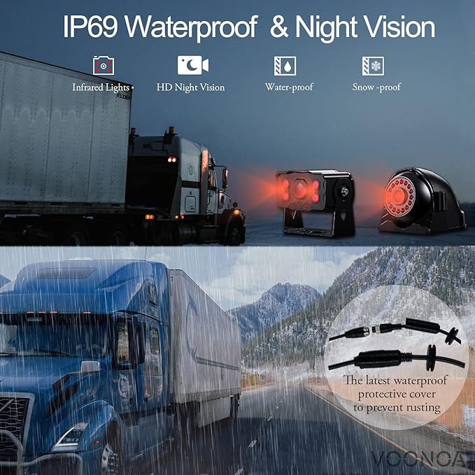 4K RV Backup Camera System 10.36" Quad Split Touch Screen Monitor with 4 1080P Rear Side View Camera, DVR Recording Bluetooth MP3 MP5 IP69 Waterproof Night Vision for RV Truck Trailer Tractor