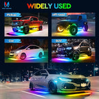 MICTUNING N8 Car Underglow Light Bar Kit, Chasing Color RGB+IC LED, Aluminum Exterior Underbody Multicolor Soundsync Neon Light Strip, Wireless App & Remote Control, IP68 Waterproof, 8PCS