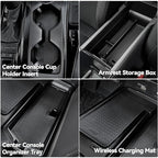 ELECFRESH 4PCS Center Console Organizer Tray for 2025 2026 Toyota Camry Accessories, Armrest Storage Box, Cup Holder, Wireless Charging Mat for Toyota Camry