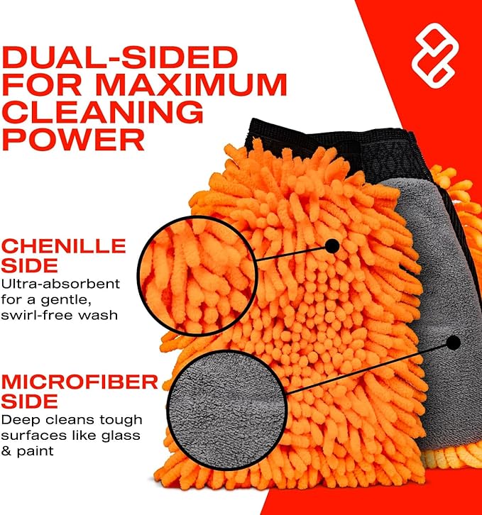 Nasiol Car Wash Mitt – Dual-Sided, All-in-One, Scratch-Free, Lint-Free, Super Absorbent, Ultra-Soft Chenille