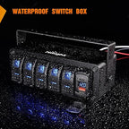 Nilight 5 Gang Rocker Switch Box 12V SPST ON Off Switches PD Type C and QC 3.0 USB Charger Voltmeter Waterproof Aluminum Panel DIY Stickers for Boats Cars RVs Trucks