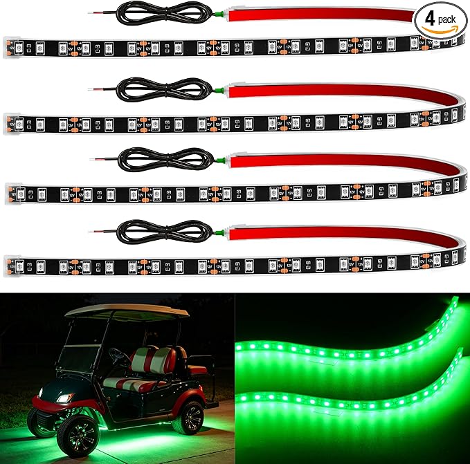 YM E-Bright 4Pcs Led Strip Lights for Car 24inch Waterproof IP68 Car Underglow Strip Lights Decoration 36SMD 12V Led Interior Exterior Lights Strip for Cars Motorcycles Truck Golf Cart Boat - Green