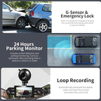 360 Degree View 4 Channel Dash Cam Front and Rear Inside Left Right, GEMEK Dash Camera for Cars FHD 1080P Free 64GB TF Card, Multi-Ch Dash Camera for Cars,Night Vision, 24H Parking Mode