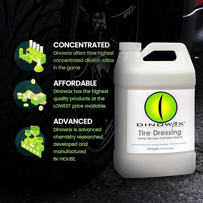 Dinowax - Tire Dressing, Tire Shine, Tire, Vinyl, and Rubber Dressing, Tire and Wheel Care Products 128oz