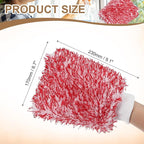HARFINGTON 2pcs Chenille Microfiber Car Wash Mitts 9.1" x 6.7" Scratch Free Wash Gloves Absorbent Double Sided Plush Cleaning Drying Mitts for Car Washing Home, Red