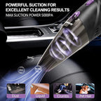 Car Vacuum Cleaner, 12V/106W High Power Handheld Portable Car Vacuum with 16 Ft Cord, Attachments, Filters and Storage Bag, Suitable for All Vehicles (Purple Button)