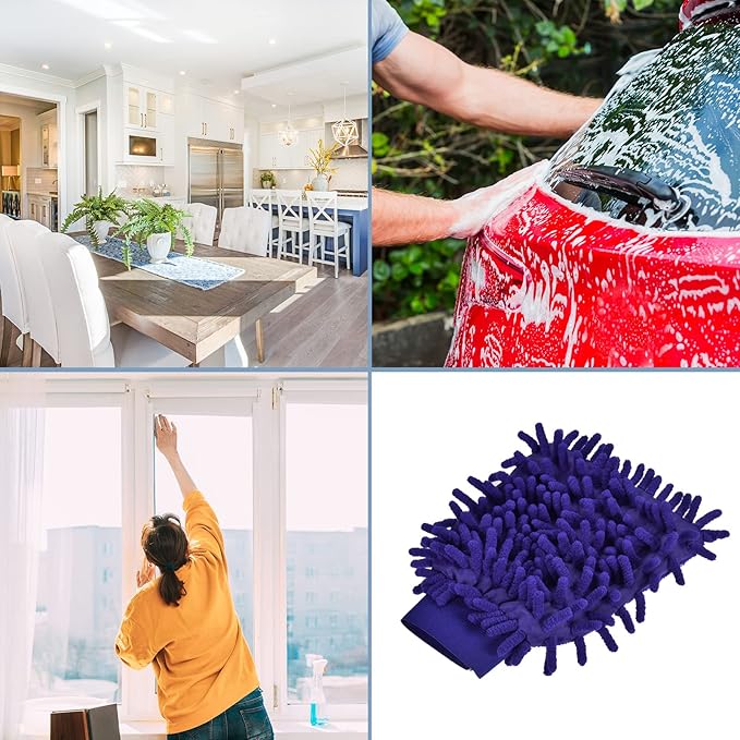 M METERXITY Microfiber Wash Mitt - Chenille Reusable Gloves for Cleaning, Scratch-Free, Apply to Kitchen House Cleaning
