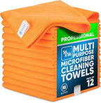 MW Pro Microfiber Cleaning Cloth | Orange | 12 Pack | 16” x 16” | All Purpose Microfiber Towels - Clean, Dust, Polish, Scrub, Absorbent