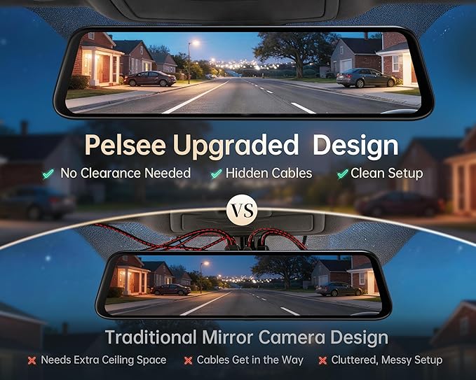 Pelsee S12 Native 4K + 2.5K Rear View Mirror Camera, Mirror Dash Cam w/ 8MP Sensor, Telephoto Lens, Color Night Vision, WiFi 6 30MB/s Download, GPS, 64GB Card Included, Backup Camera for Car Truck SUV